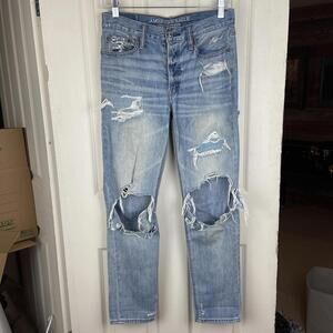 american eagle vintage high rise distressed patchy jean size 2